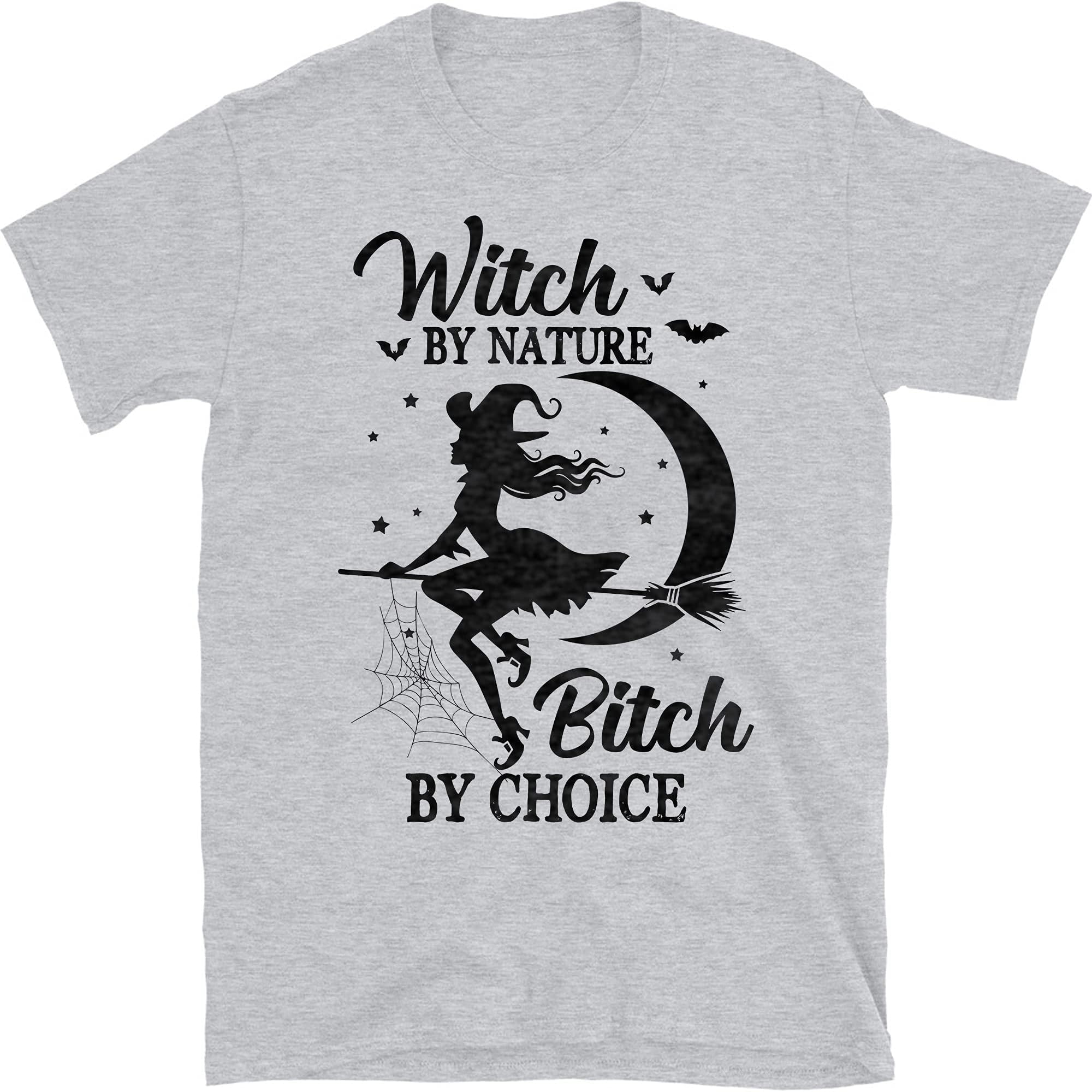 Witch by Nature Bitch by Choice Shirt, Funny Witch Mirror Ball, Gift for Halloween – Sport Grey/X-Large