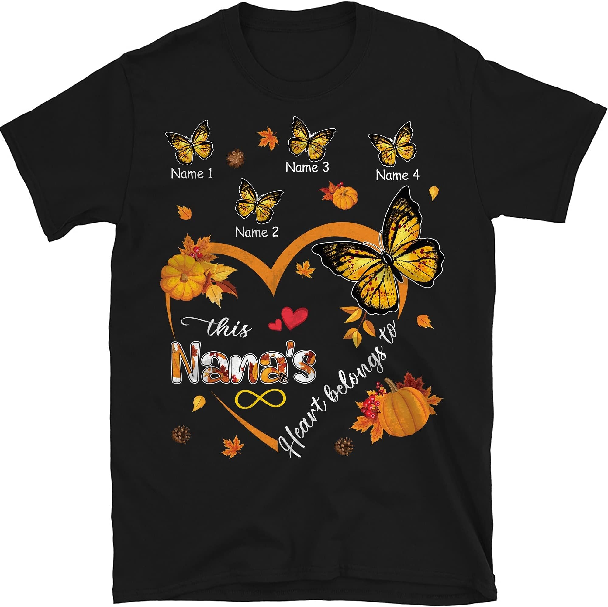 Custom Grandchildren Fall Season Thankful Grandma Pumpkin Shirt, Grandma Shirt, Butterflies Fall Season Shirt