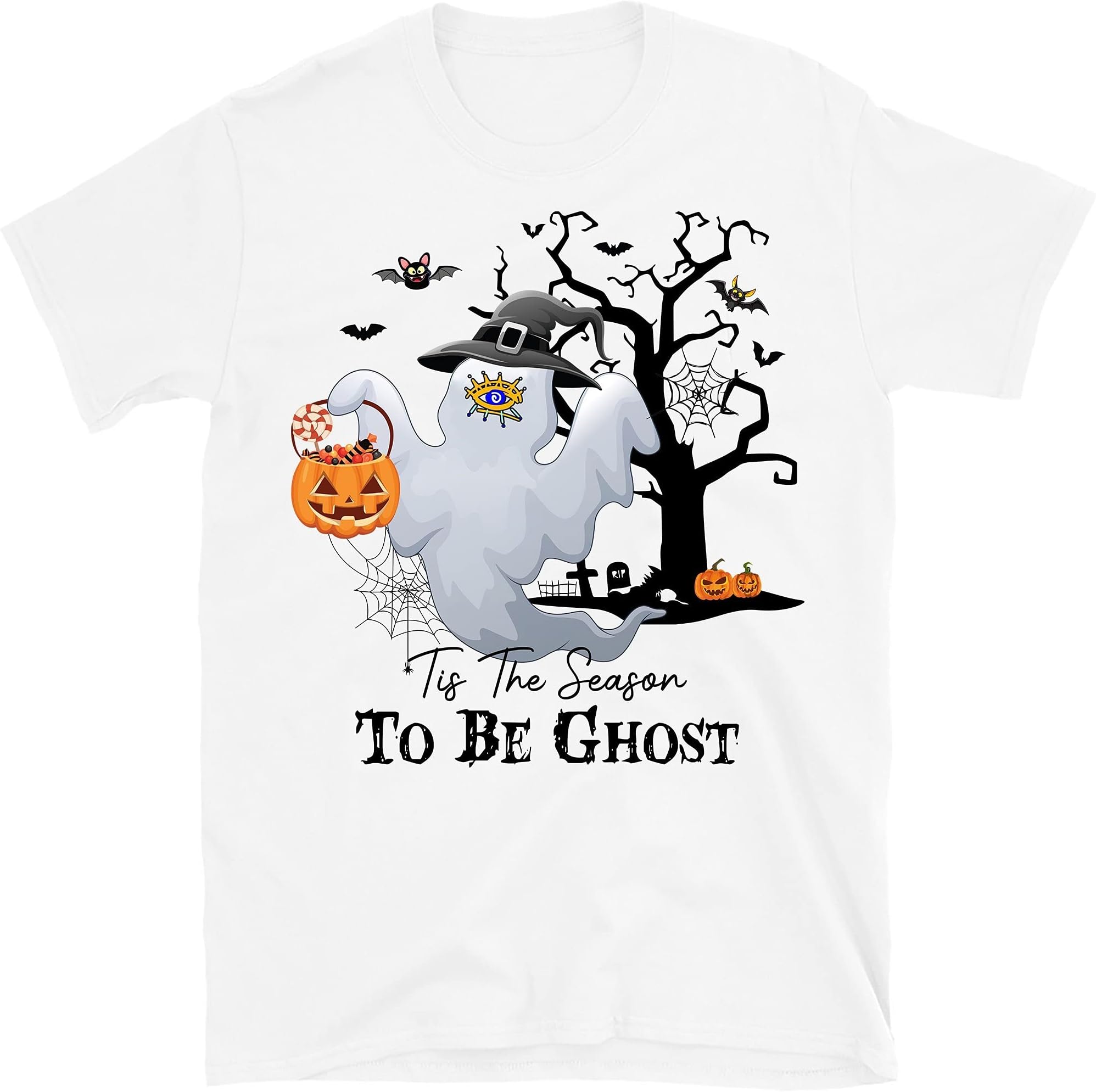 Tis The Season to Be Ghost Shirt, Funny Evil Eye Ghost, Shirt for Evil Eyes Halloween – White/XX-Large