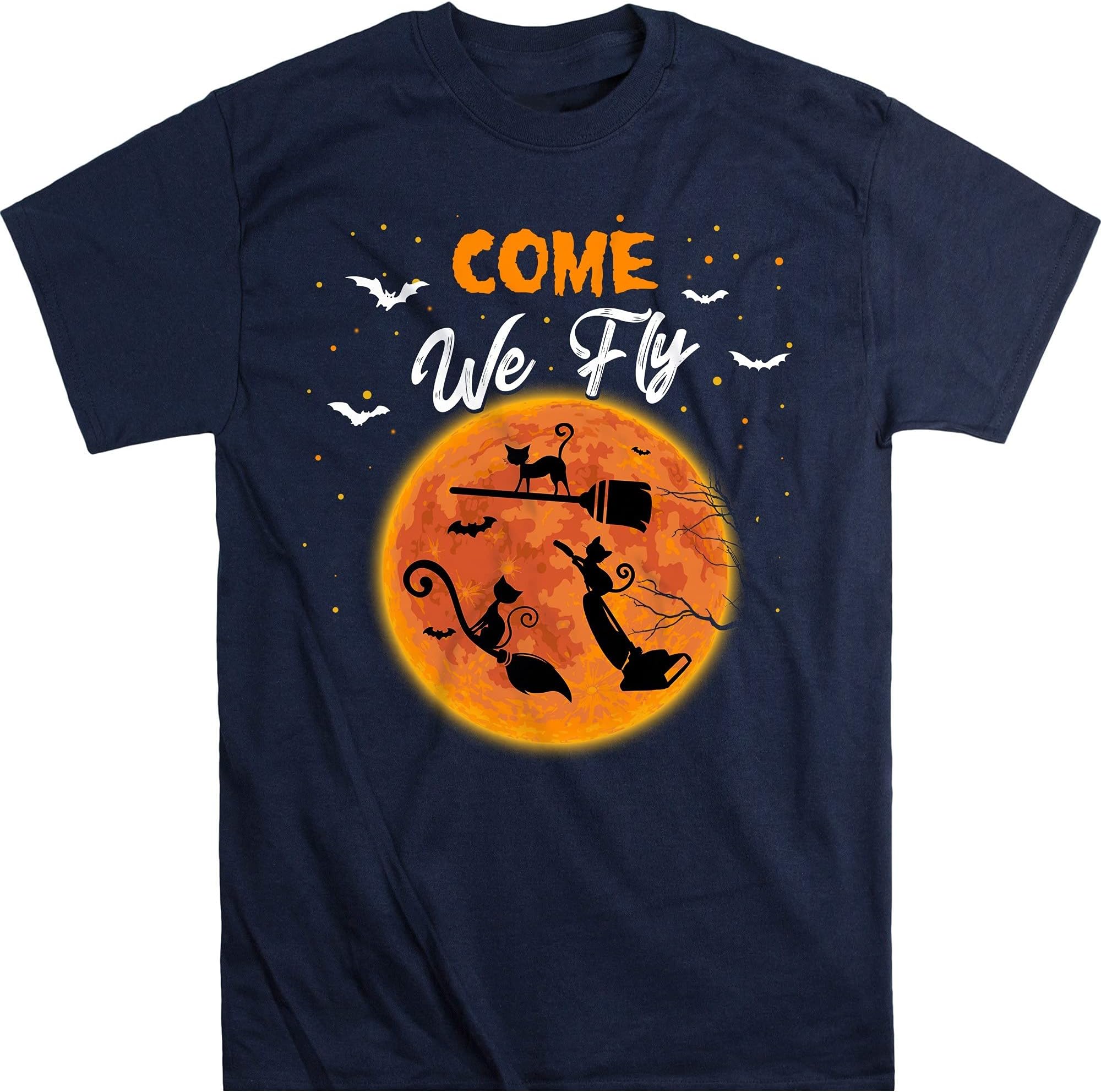 Come We Fly Black Cat On The Moon Shirt Funny Cat Halloween, Shirt for Women – Navy/3X-Large