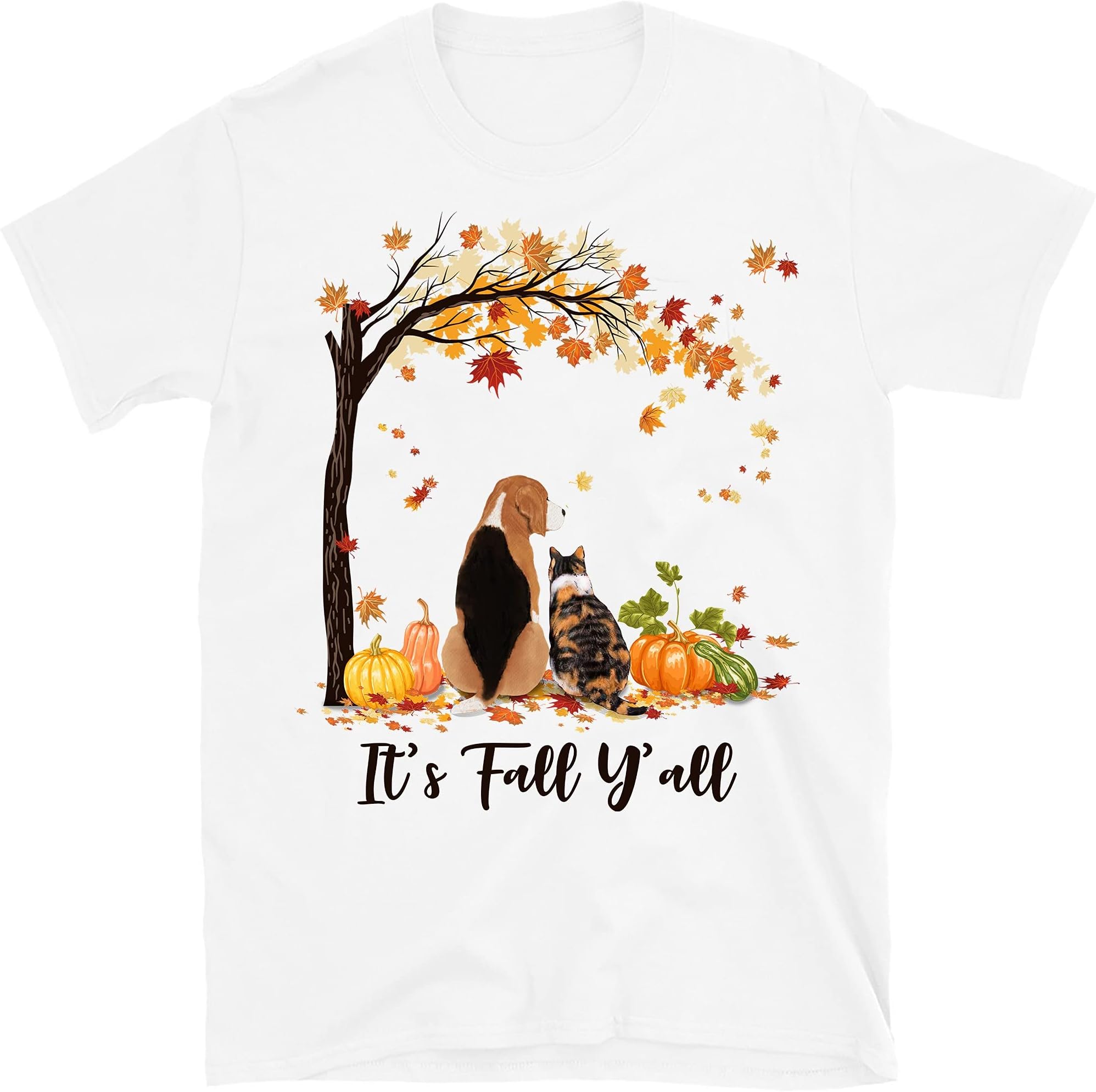 It's Fall Y'all Shirt, Cat and Dog Fall Shirt, Best Gift for Fall Lovers – White/Small