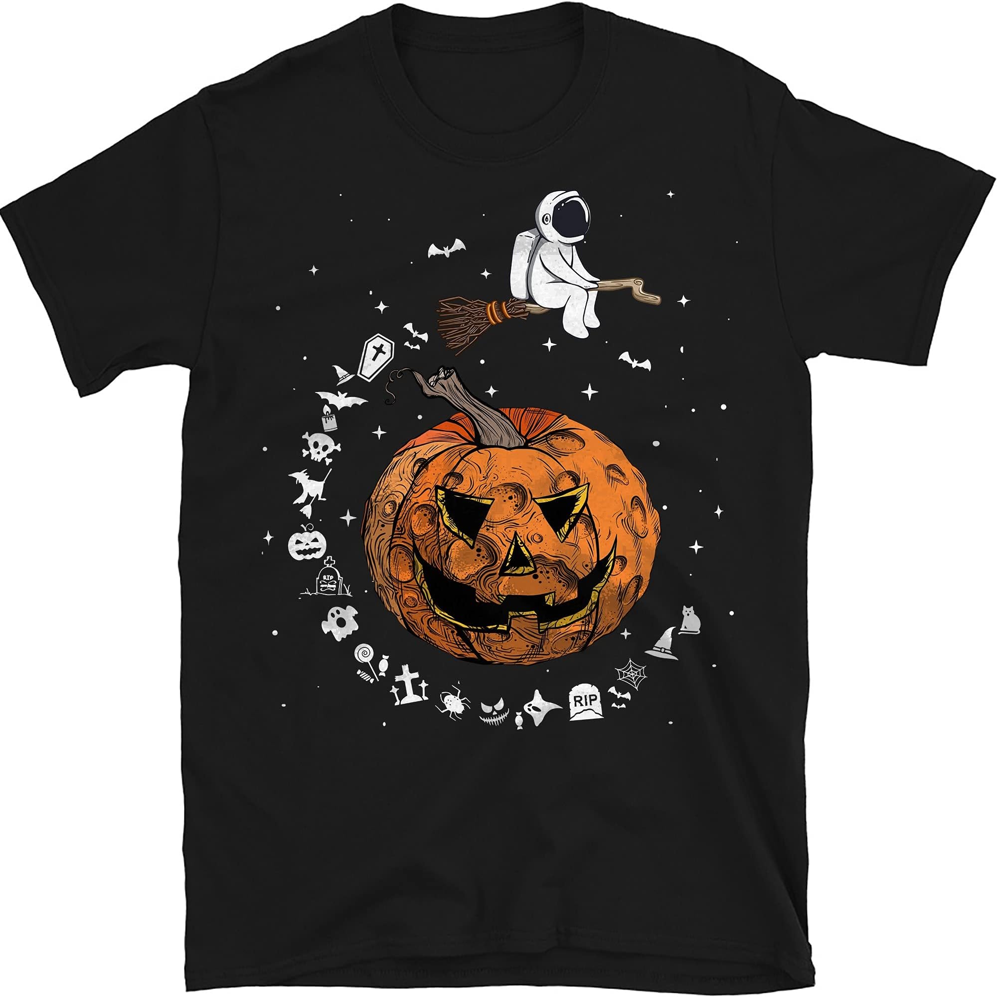 Astronaut Witch Shirt, Funny Pumpkin Planet Tees, Funny Shirt for Halloween's Events – Black/Medium