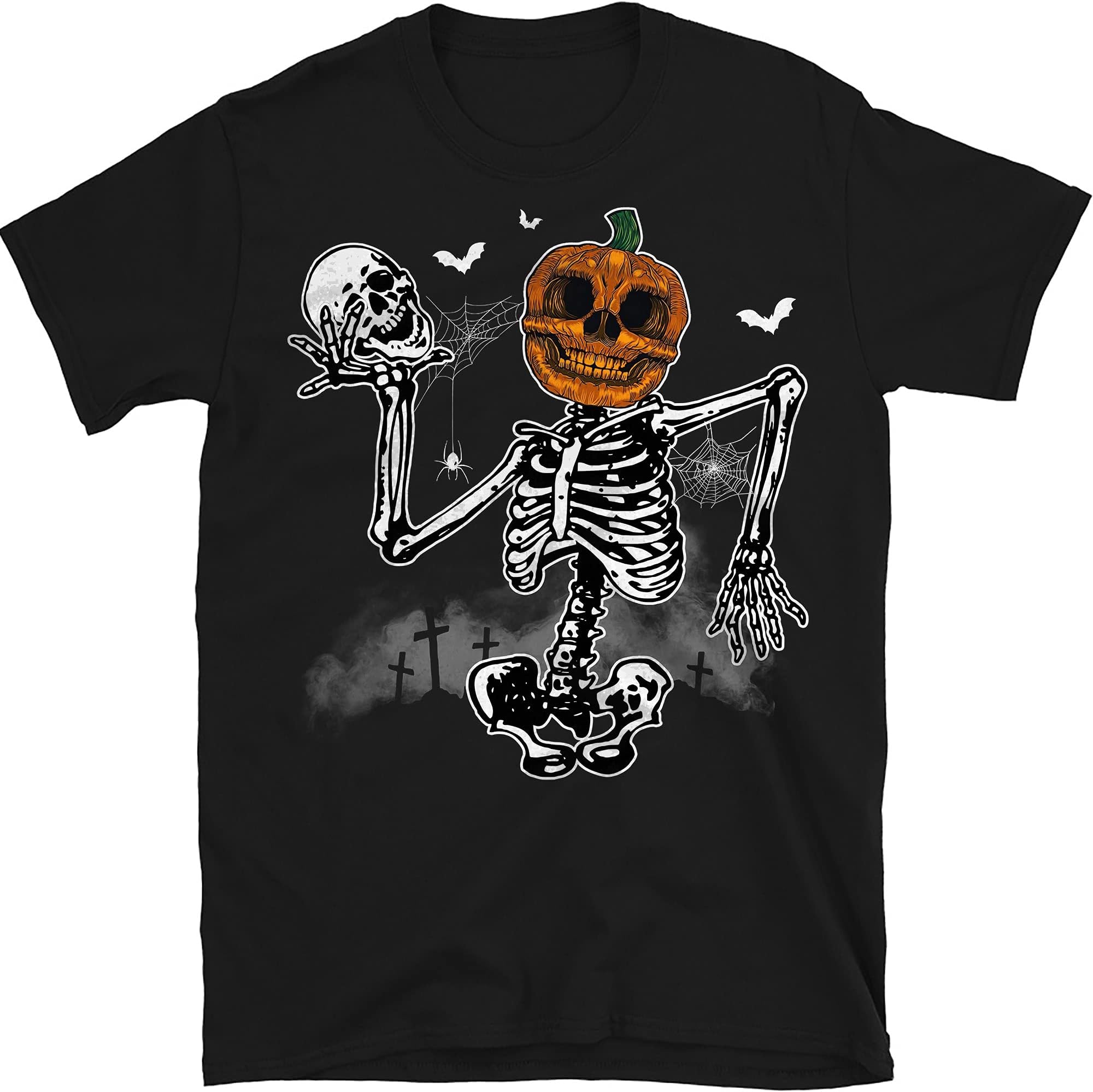 Shirt for Halloween, Funny Skeleton Pumpkin Head Shirt, Best Gift for Halloween's Events – Black/3X-Large