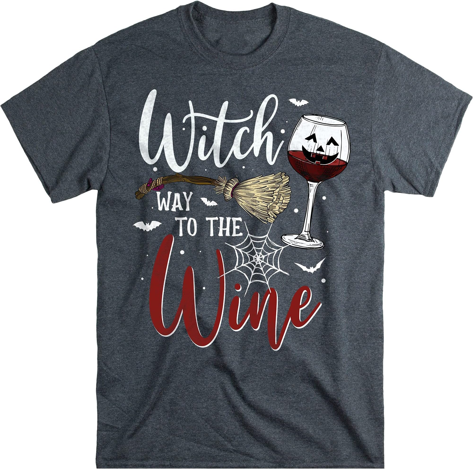 Witch Way to The Wine Shirt, Funny Witch with Wine Tees, Shirt for Halloween – Dark Heather/3X-Large