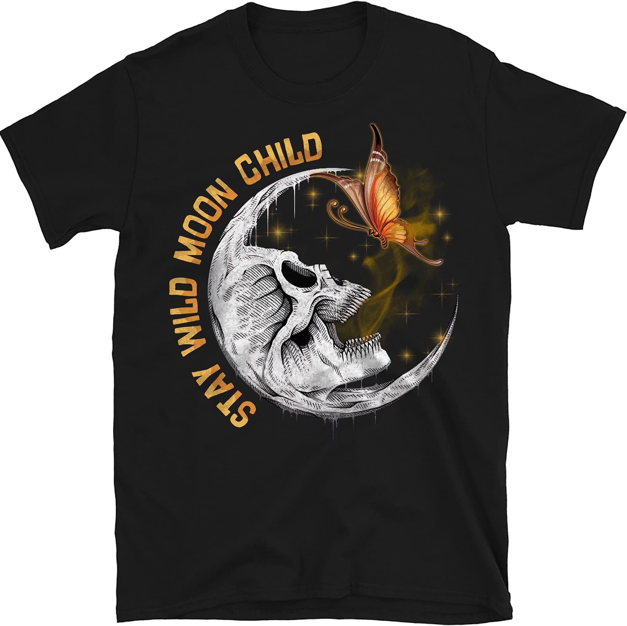 Stay Wild Moon Child Shirt, Funny Skeleton Butterfly Tees, Spiritual Shirt – Black/Small