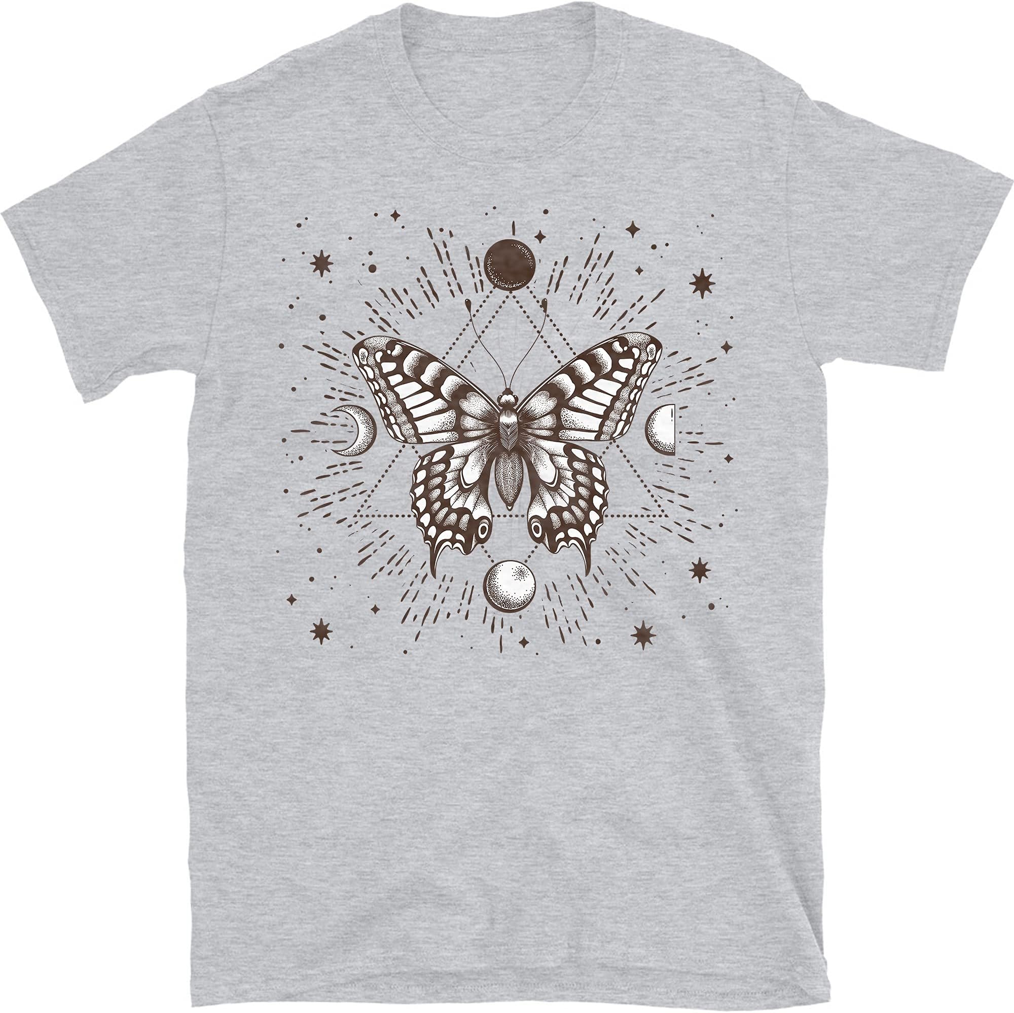 Floral Butterfly Moon Phase Shirt, Butterfly Hobo Shirt, Mystic Shirt, Spiritual Shirt – Sport Grey/Small