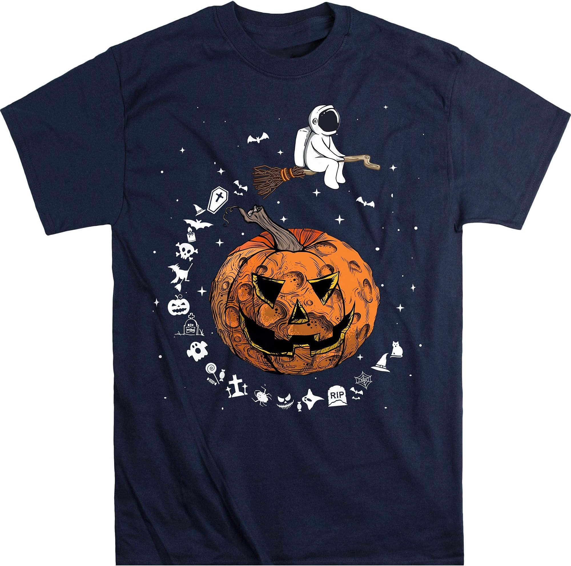 Astronaut Witch Shirt, Funny Pumpkin Planet Tees, Funny Shirt for Halloween's Events – Navy/Small