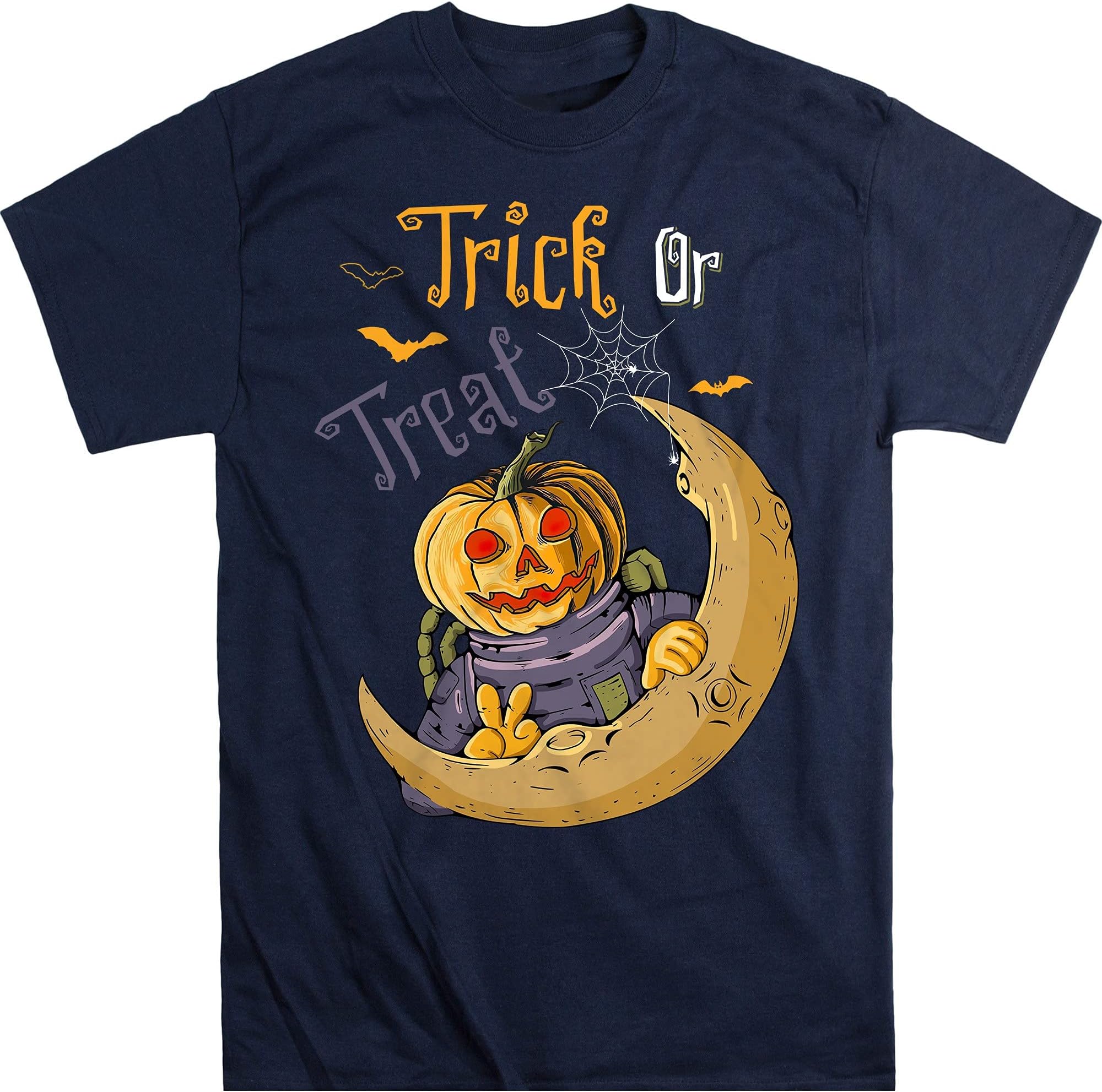 Trick Or Treat Shirt, Shirt for Halloween, Funny Pumpkin Head Astronaut, Unisex T-Shirt – Navy/XX-Large