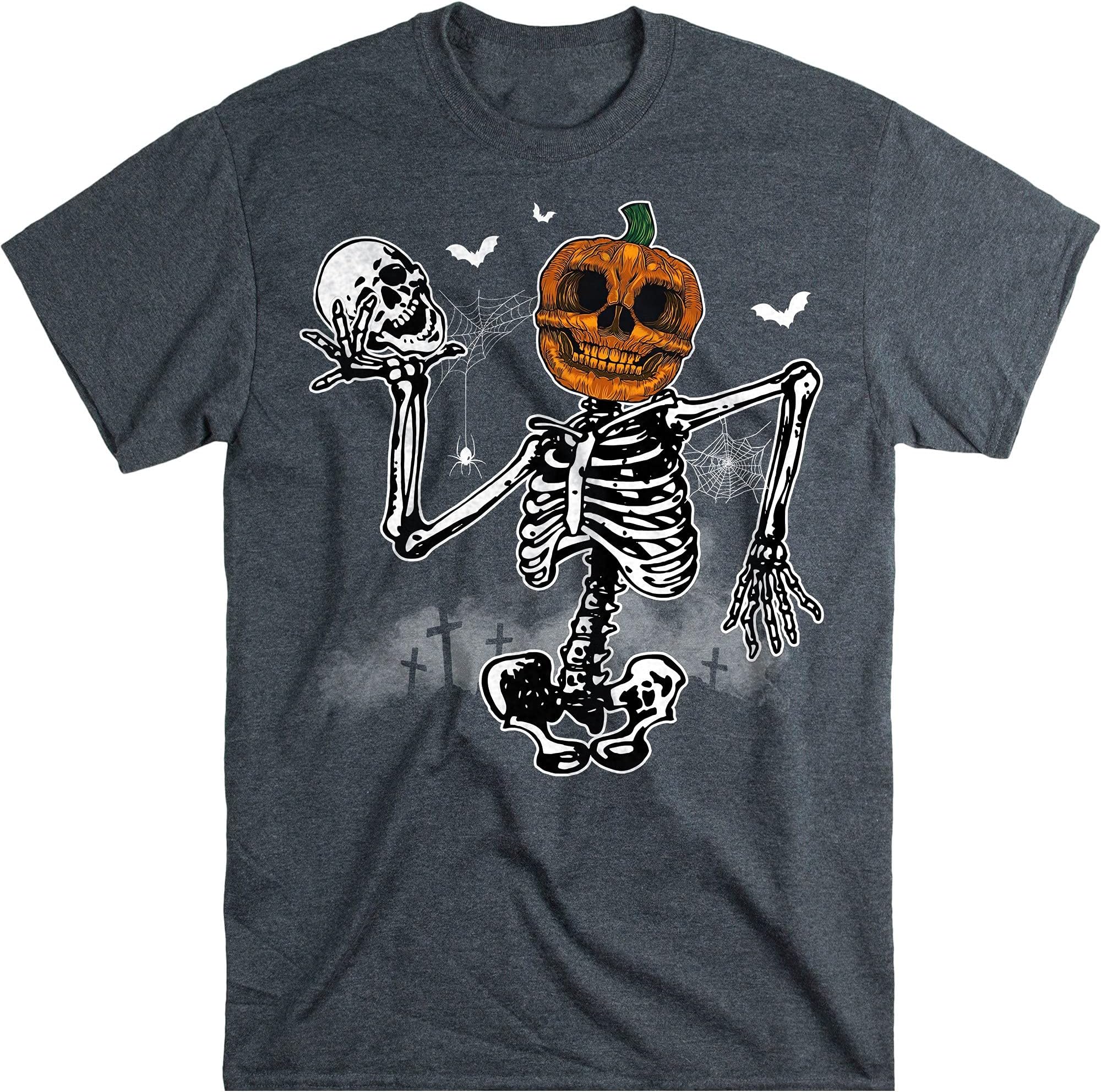 Shirt for Halloween, Funny Skeleton Pumpkin Head Shirt, Best Gift for Halloween's Events – Dark Heather/X-Large
