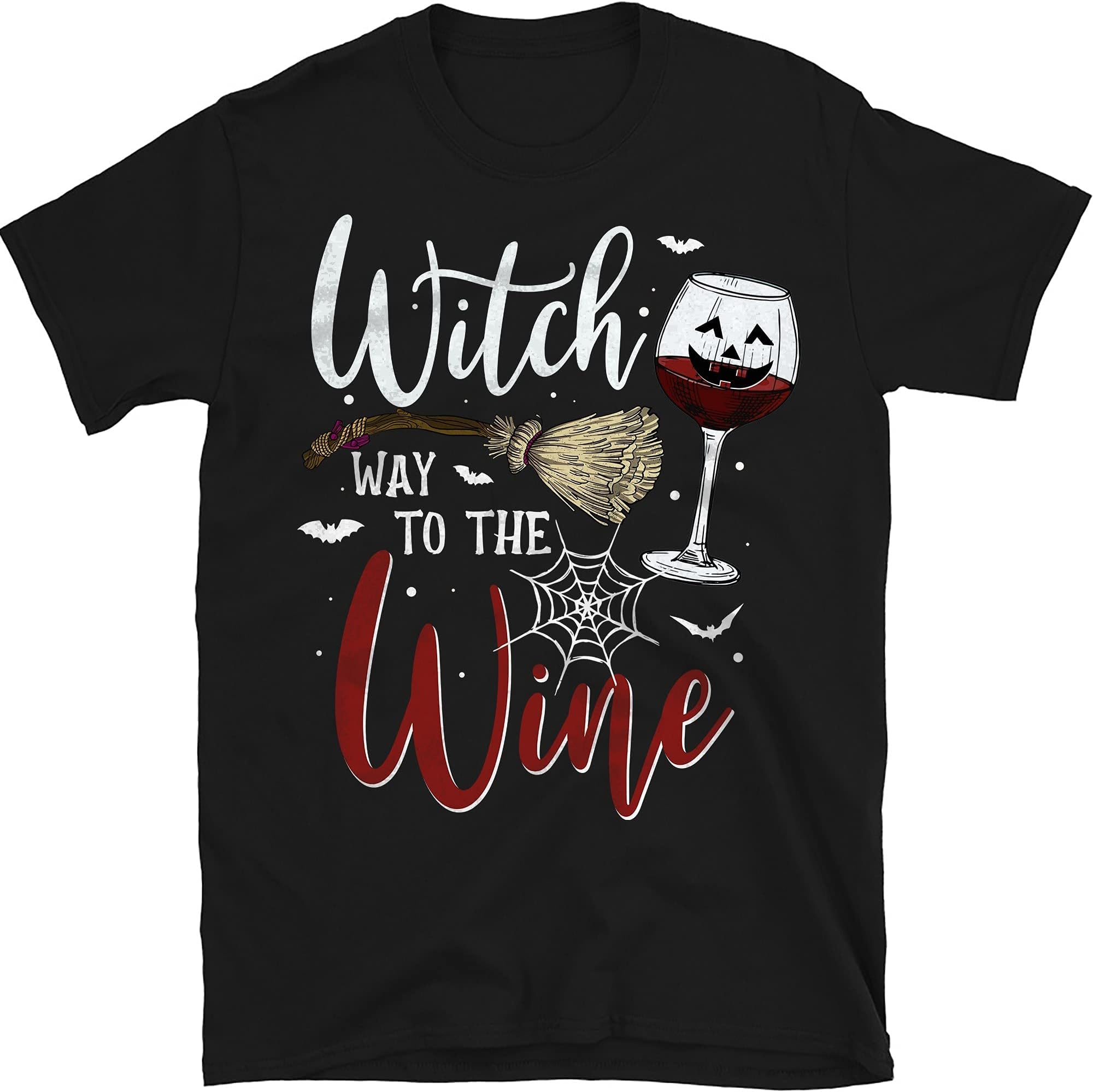 Witch Way to The Wine Shirt, Funny Witch with Wine Tees, Shirt for Halloween – Black/3X-Large