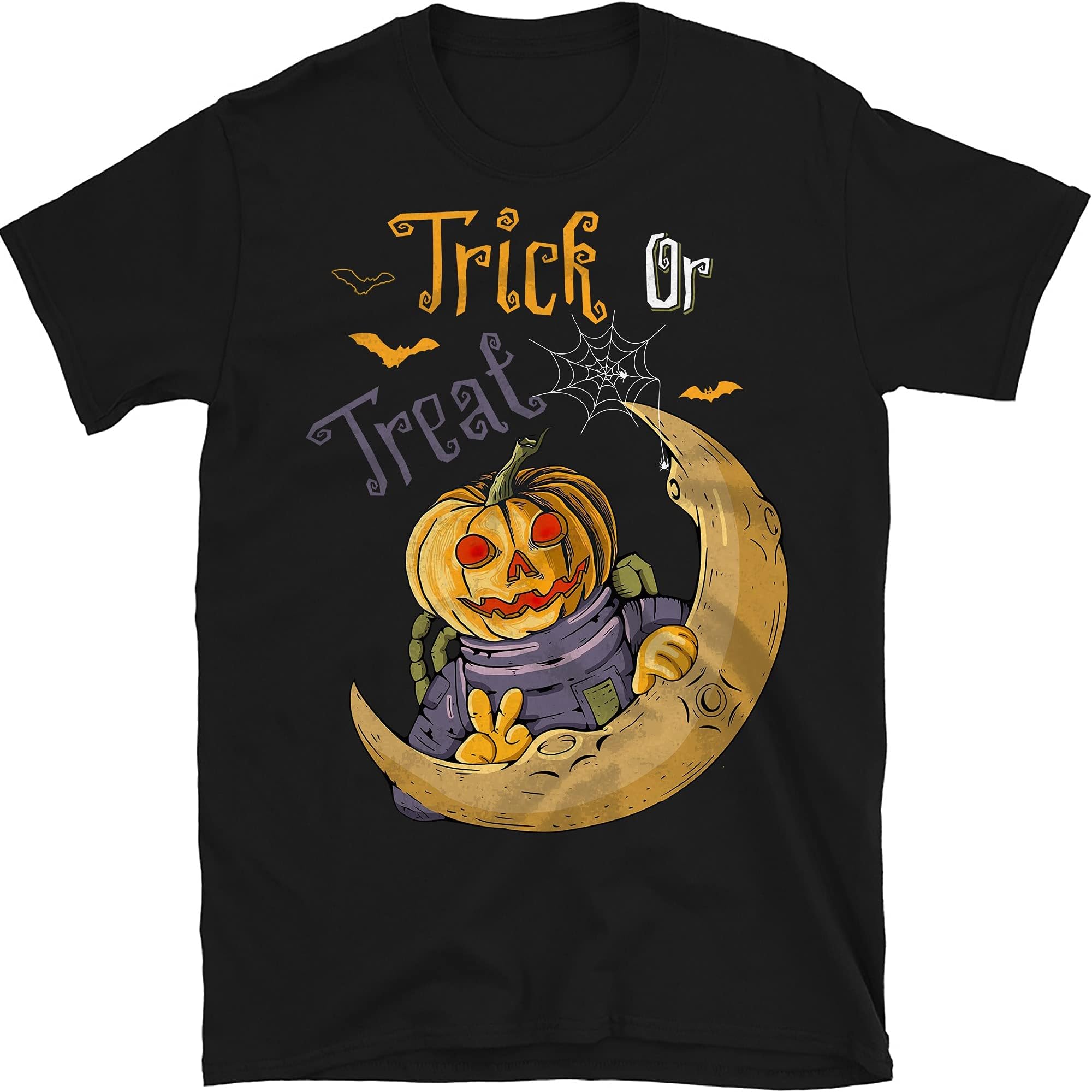 Trick Or Treat Shirt, Shirt for Halloween, Funny Pumpkin Head Astronaut, Unisex T-Shirt – Black/Large