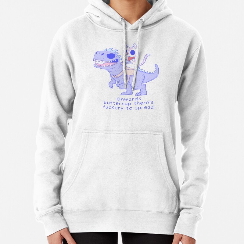 Funny Cat Riding Dinosaur - Onwards Buttercup Pullover Hoodie