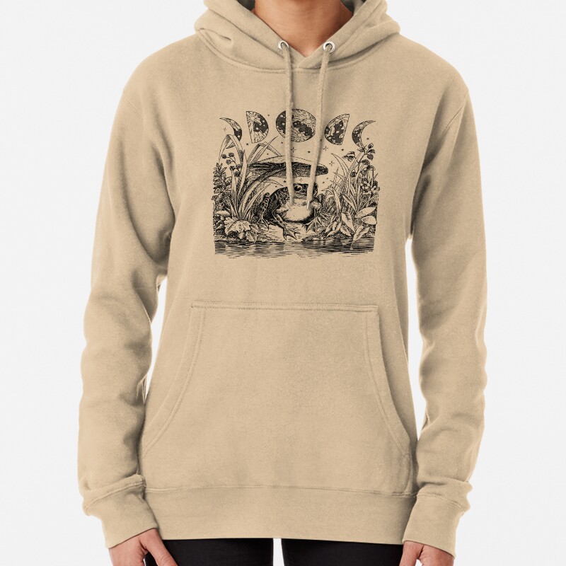 Cottagecore Aesthetic Frog, Mushroom Moon Witchcraft Vintage Dark Academia, Goblincore Froggy, Emo Grunge Nature Fantasy, Fairycore Toad in Toadstool Pond Pullover Hoodie