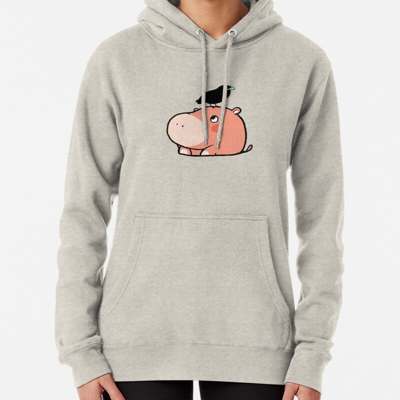 Cute baby hippopotamus and black crow Pullover Hoodie
