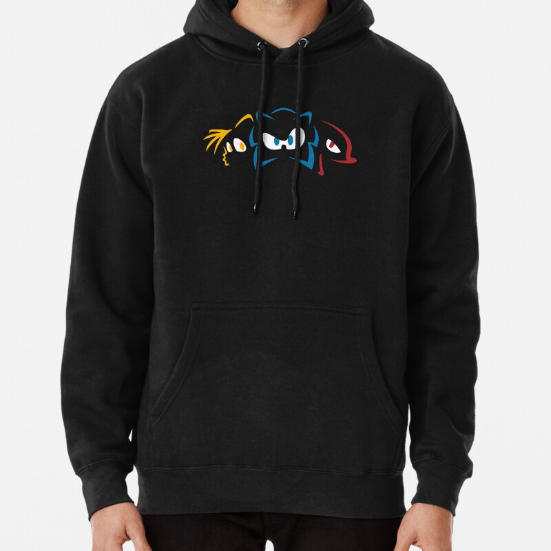 Backlit Sonic Trio,Sonic, Tails and Knuckles Gaming Art Pullover Hoodie