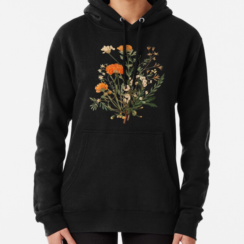 Vintage orange wildflowers Pullover Hoodie
