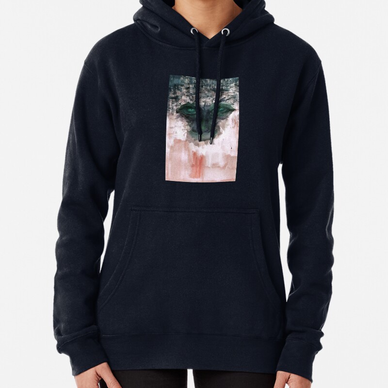 Sweet Green Eyes - Abstract Expressionist Portrait Pullover Hoodie