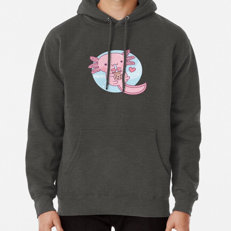 Cute Axolotl Loves Bubble Tea Pullover Hoodie