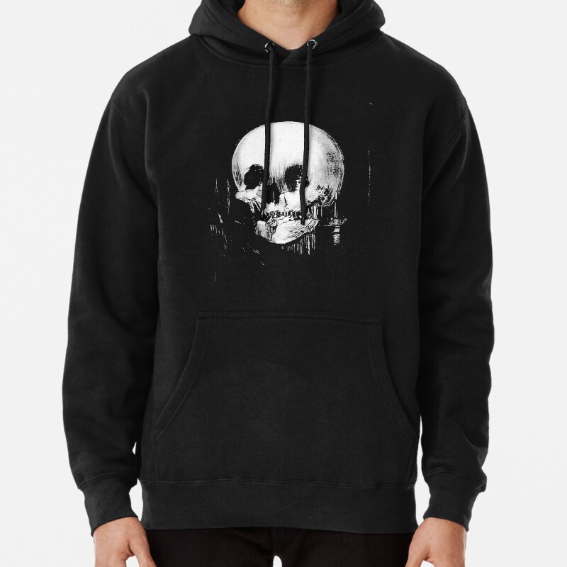 Woman with Halloween Skull Reflection In Mirror Pullover Hoodie