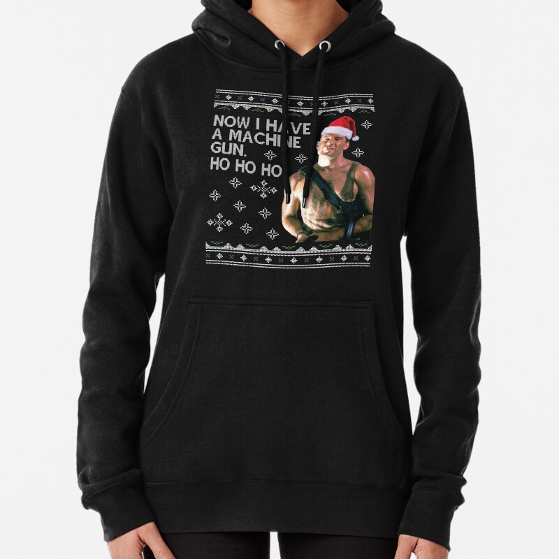 Die Hard Ho Ho Ho Machine Gun Christmas Kint Pullover Hoodie