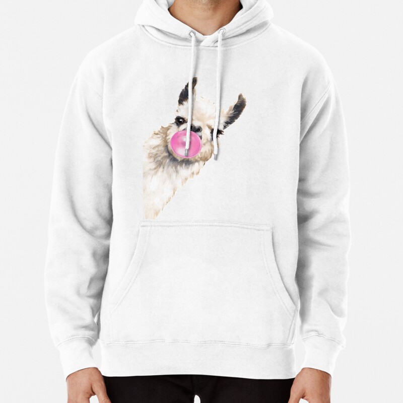 Bubble Gum Sneaky Llama in Green Pullover Hoodie