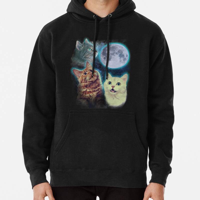 Three cats moon Pullover Hoodie
