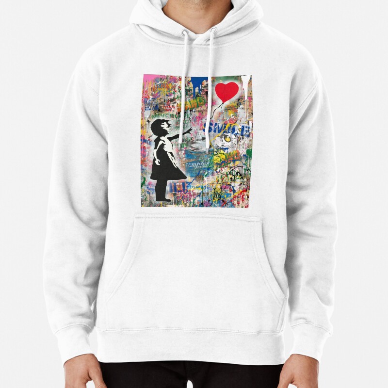 Balloon Girl Street Art Mashup Pullover Hoodie