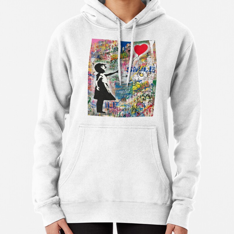 Balloon Girl Street Art Mashup Pullover Hoodie