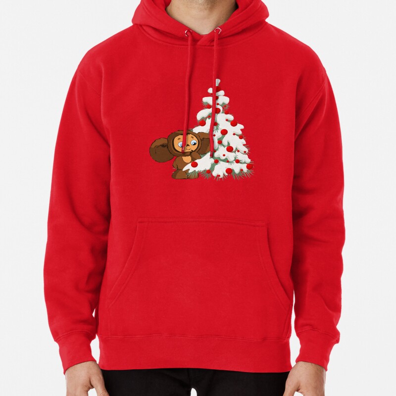 Cheburashka and Christmas tree Pullover Hoodie