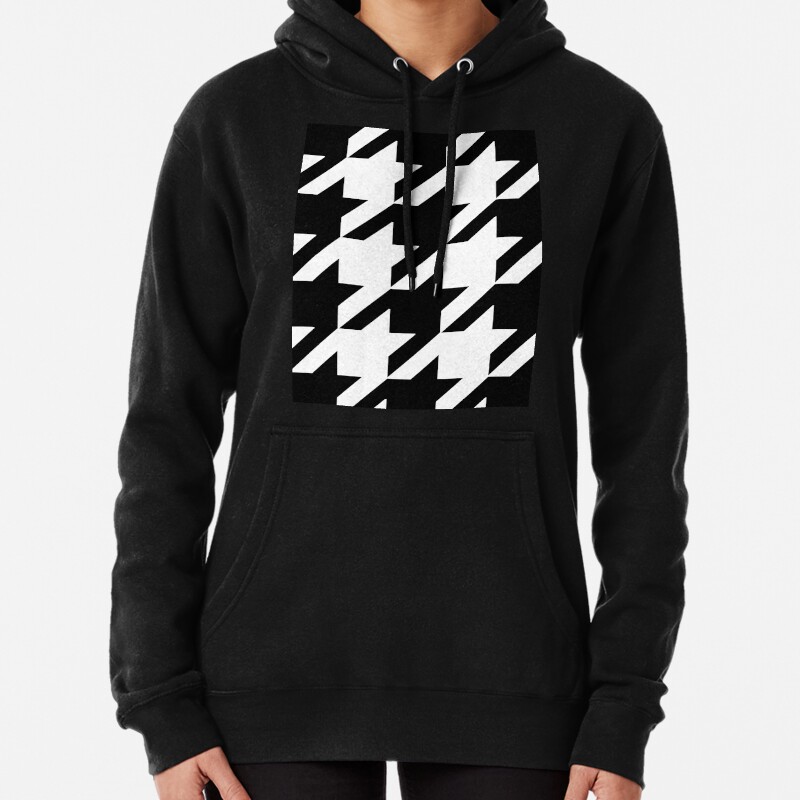 Super Large Traditional Black and White Houndstooth pattern Pullover Hoodie