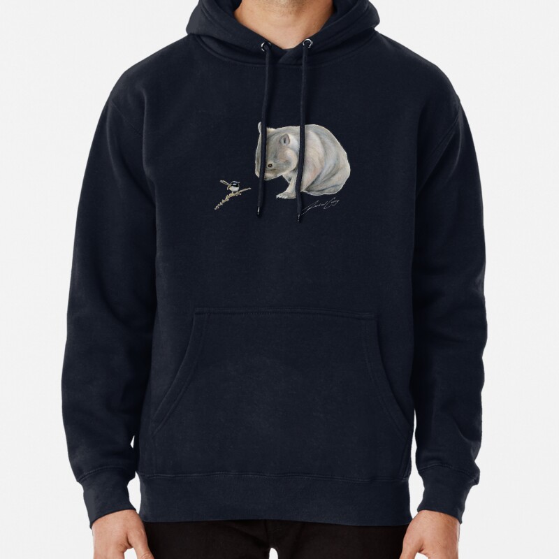 Wombat and Blue Wren Friends with signature Superb blue fairy wren Pullover Hoodie