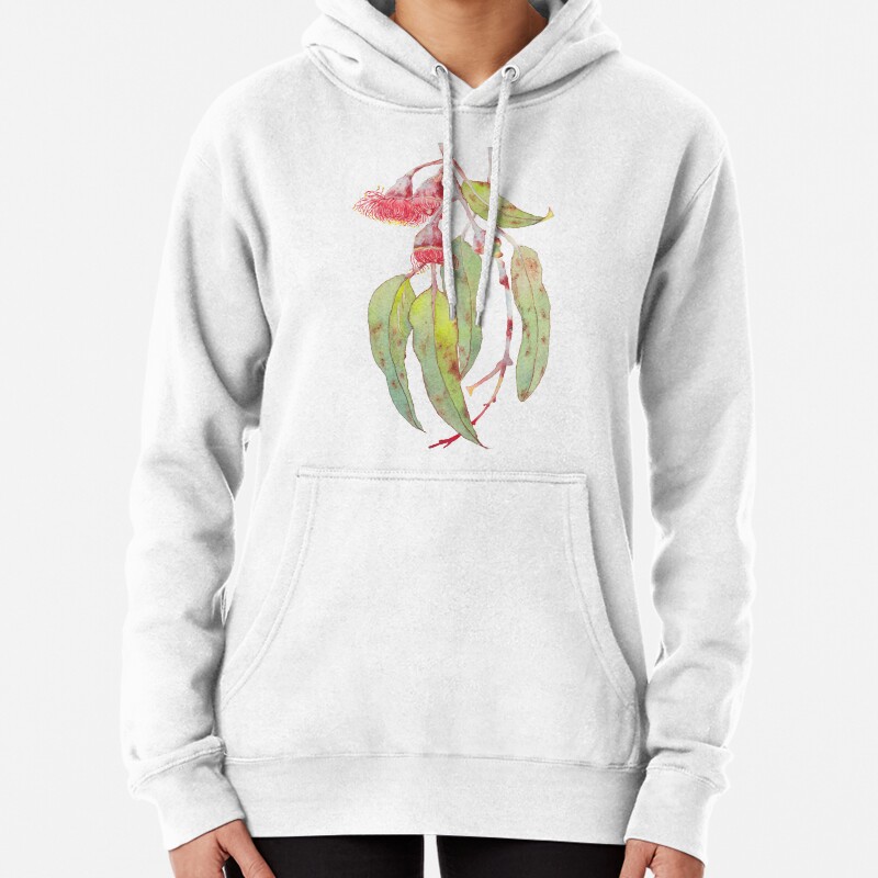 Flowering Silver Princess Eucalyptus Watercolor Pullover Hoodie