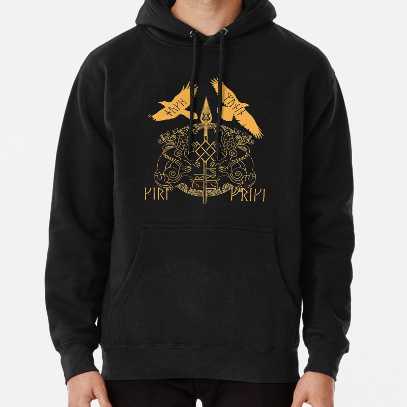 Norse Mythology Spear of Odin Gungnir Runes Geri Freki Huginn Muninn Pullover Hoodie
