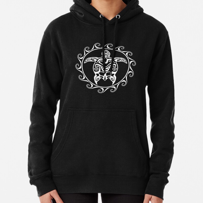 White Tribal Turtle Pullover Hoodie