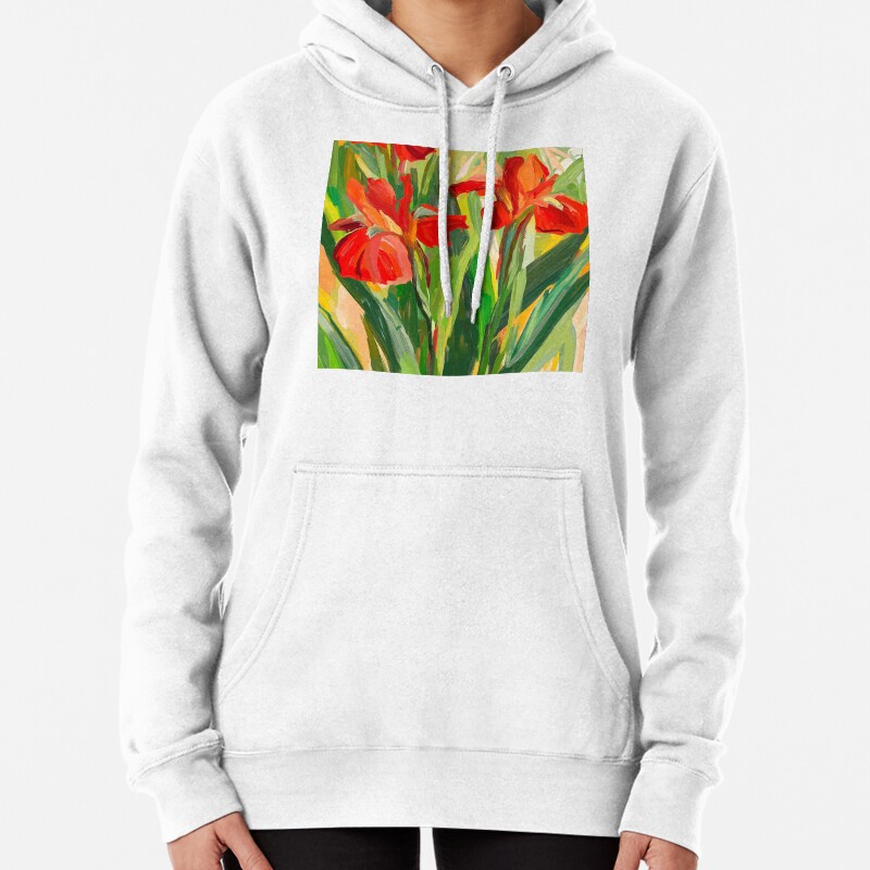 Vibrant Abstract Iris Flower Painting  Colorful Floral Art by Eva Hansen Pullover Hoodie