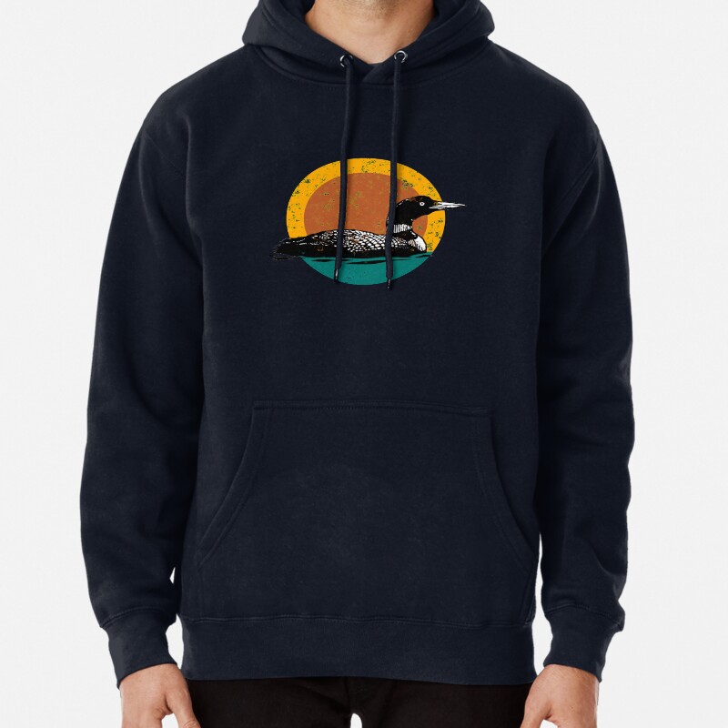Loon Sunset- Faded Look with Retro Colors Pullover Hoodie