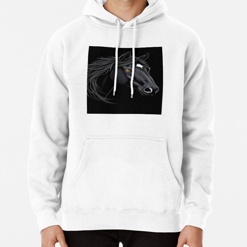 Dramatic Line Art Horse Head Pullover Hoodie