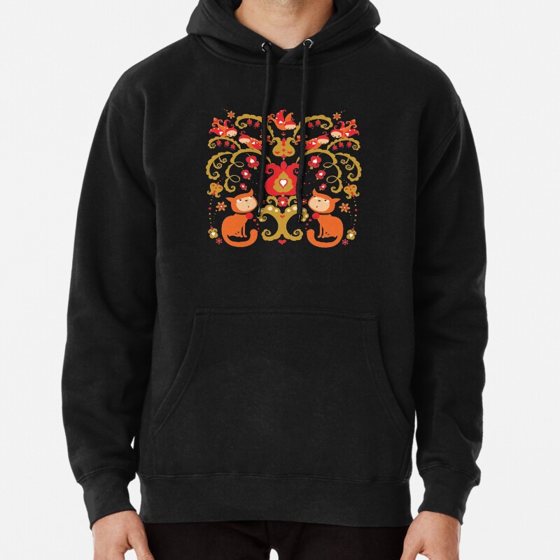 Rissian Kitties and Birds Love Tree Pullover Hoodie