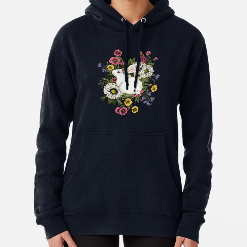 Rabbit in Flowers Pullover Hoodie