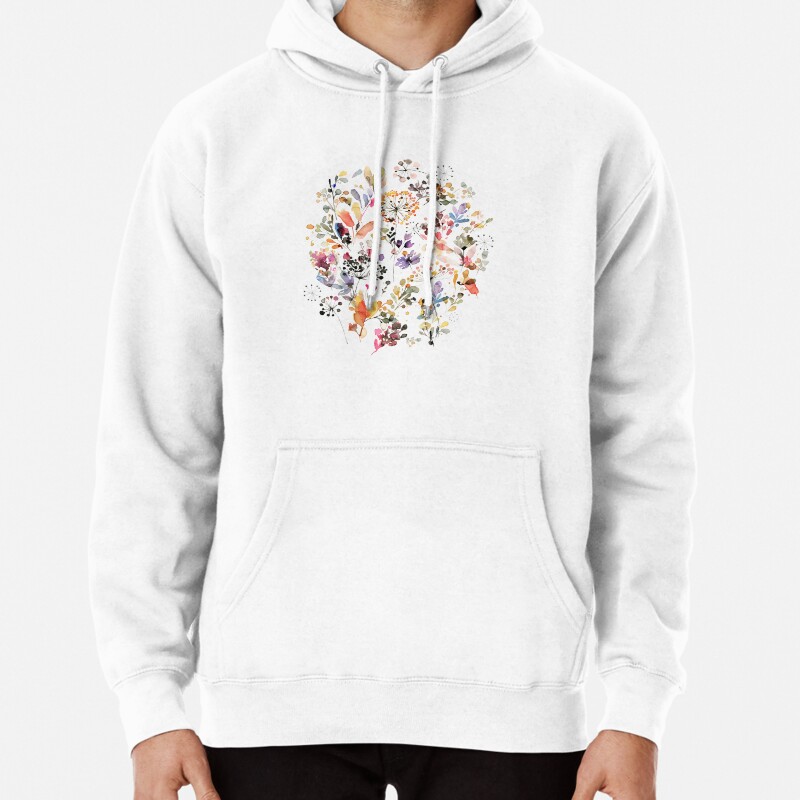 Wild Flowers and Plants Watercolor - Wild Nature Botanical Print Pullover Hoodie