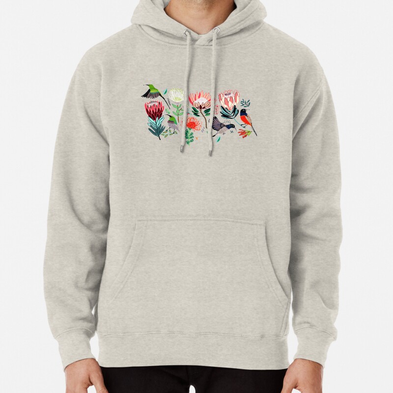 Sunbirds and Proteas On Grey Pullover Hoodie