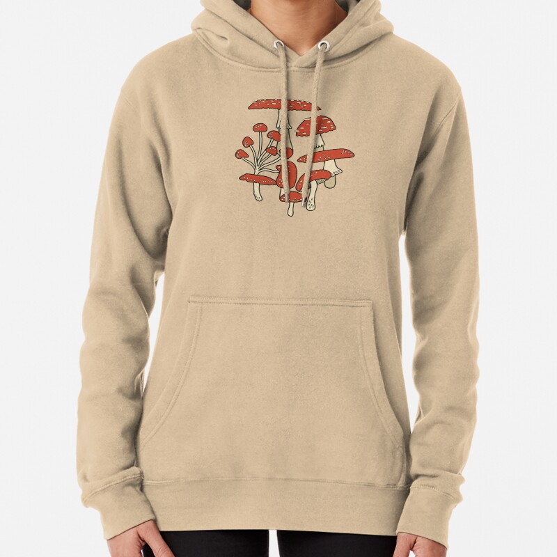 Red Cap Mushrooms on Sage Green Pullover Hoodie