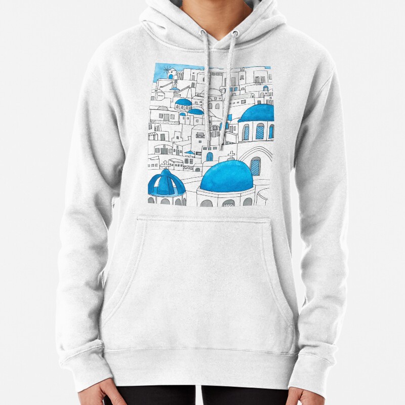 Santorini Blue and White Paradise Pullover Hoodie