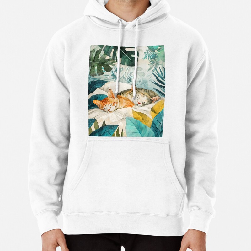 Cats in bed watercolor art #cat  Pullover Hoodie