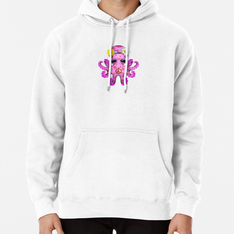 Cute Pink Baby Octopus Hippie Pullover Hoodie
