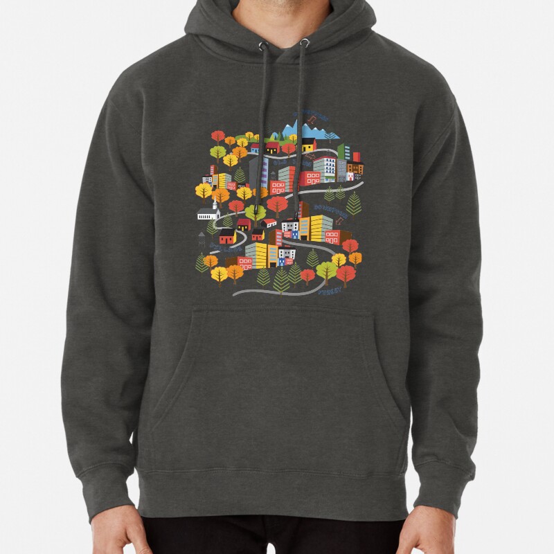 Illustrated Map Fall Color Roadtrip Pullover Hoodie