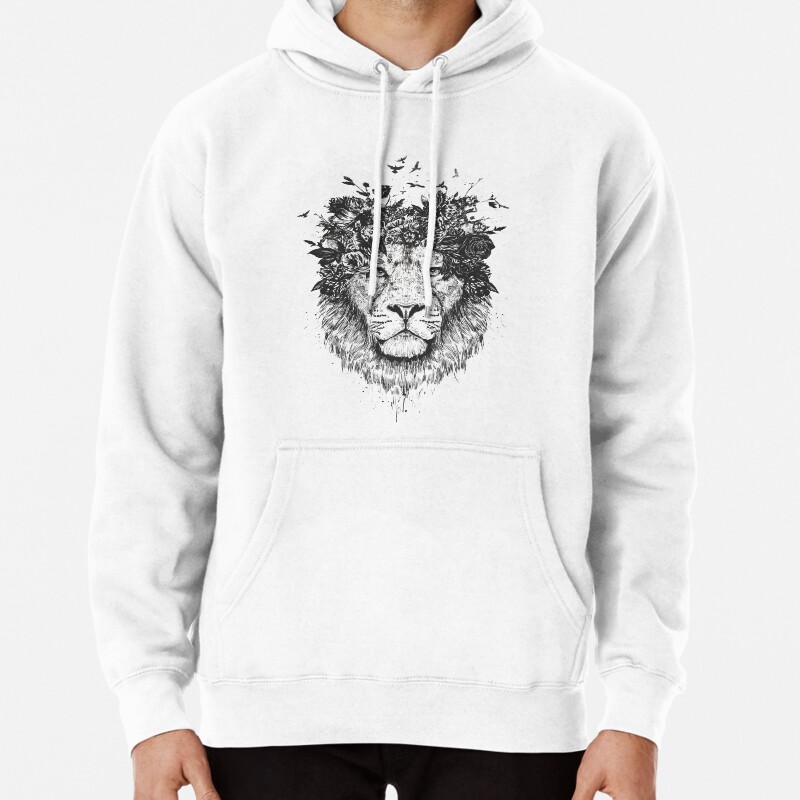Floral lion (bw) Pullover Hoodie