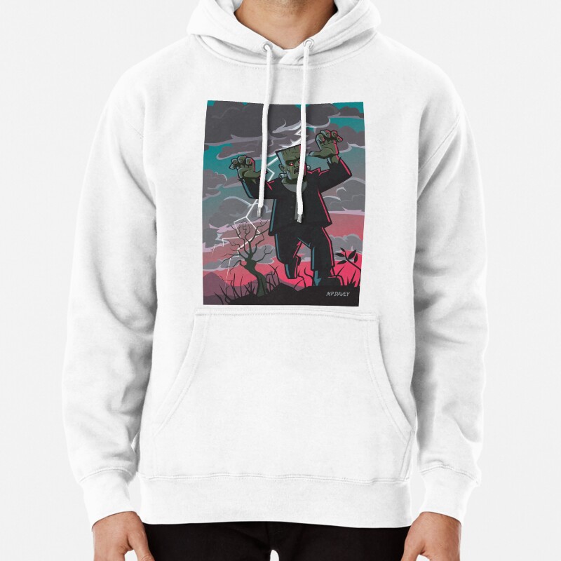Frankenstein creature in storm  Pullover Hoodie