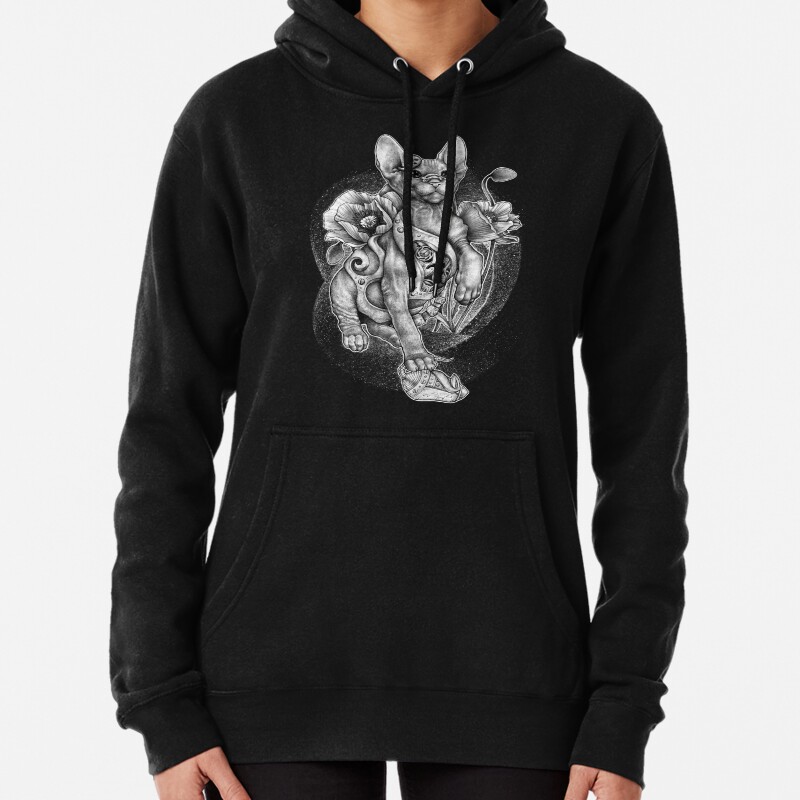 RISHAMA steampunk tattoo cat kitten biomechanics mechanics vintage Pullover Hoodie