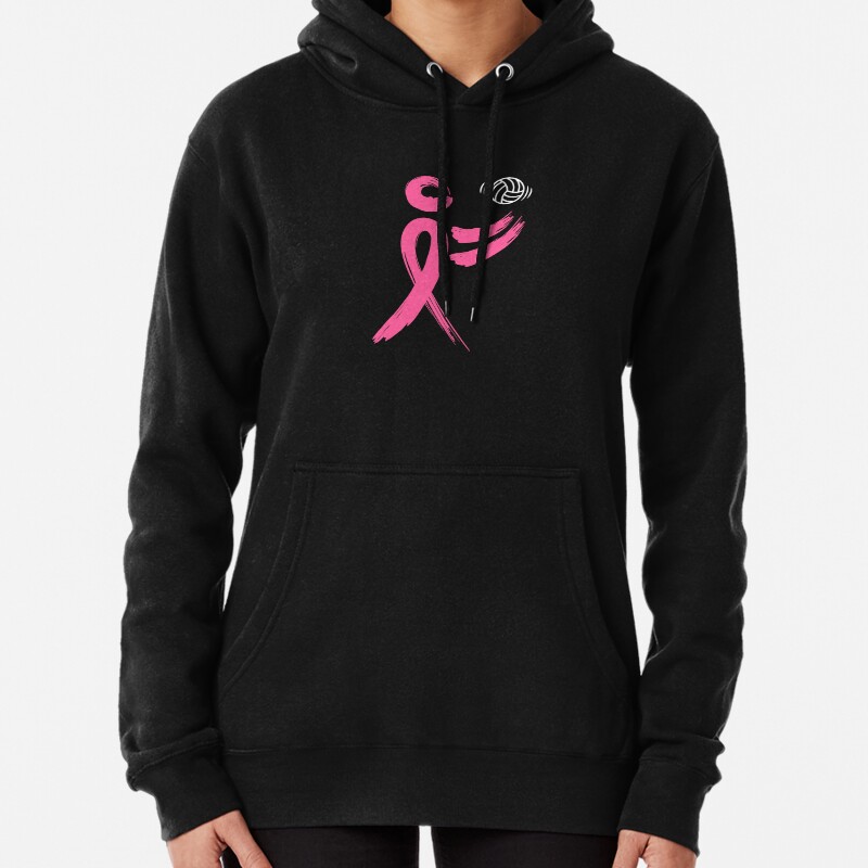 Breast Cancer Awareness Pink Ribbon Volleyball Lovers Women Pullover Hoodie